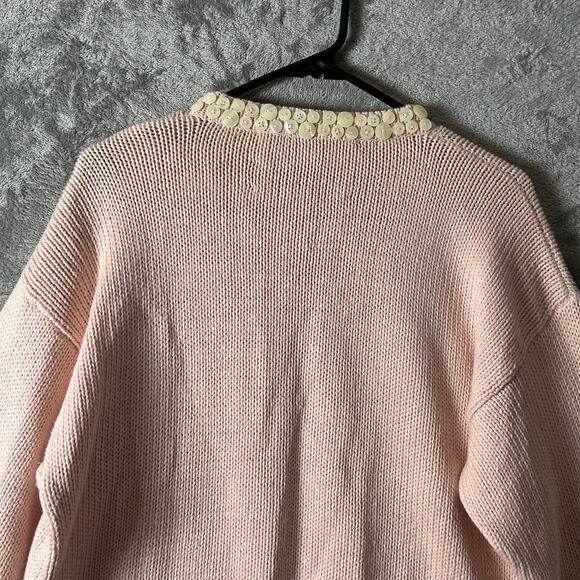 Vintage Pink Heart Button Knit Cardigan Cottagecore Coquette Soft Girl Large - Picture 5 of 7
